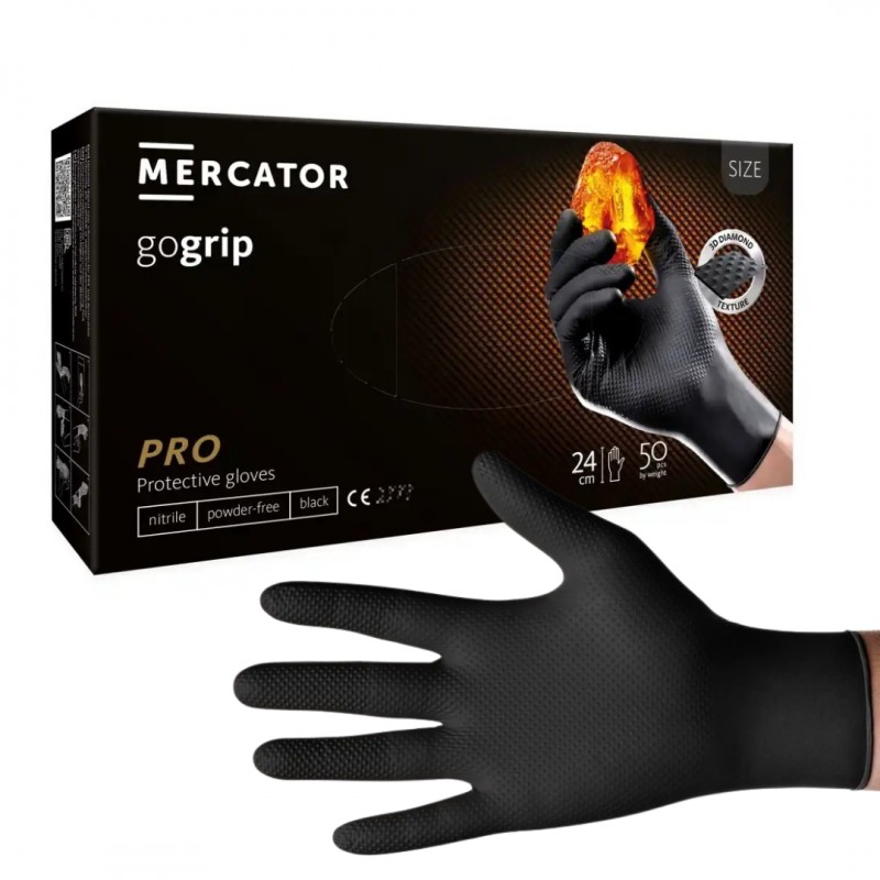 Mercator GoGrip vastag nitril védőkesztyű (fekete, 50 db, M-es méret)